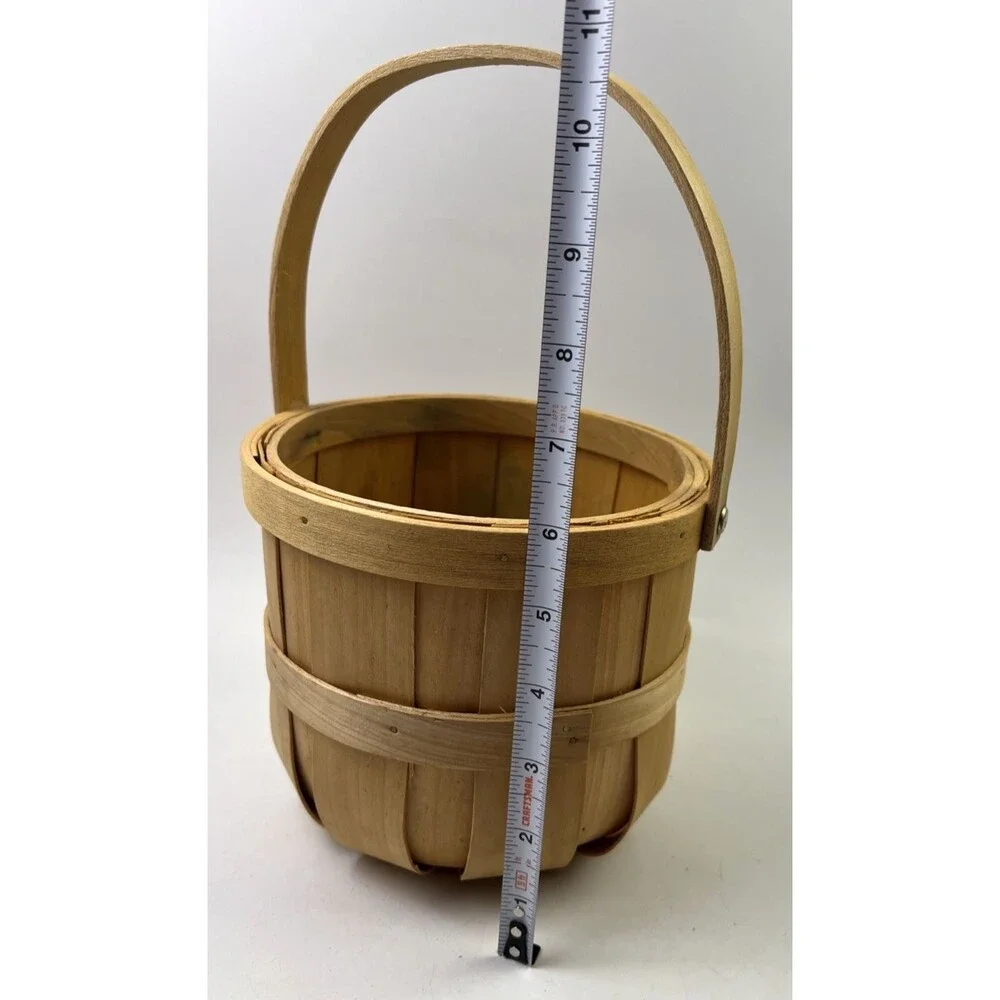 Wooden Round Medium Basket with Handle 6 inch Tall Basket, Indoor Décor